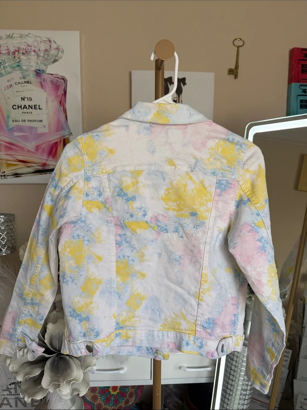 wonder nation Pastel Tie-Dye Jean Jacket in White, Pink, Yellow, Blue